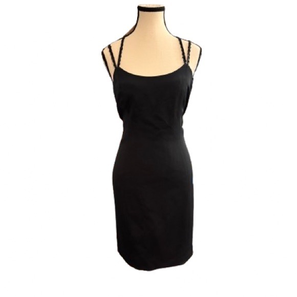 Vintage A.J. Bari 100% Silk Black Beaded Strap Cocktail Dress Size 12 - Picture 1 of 6